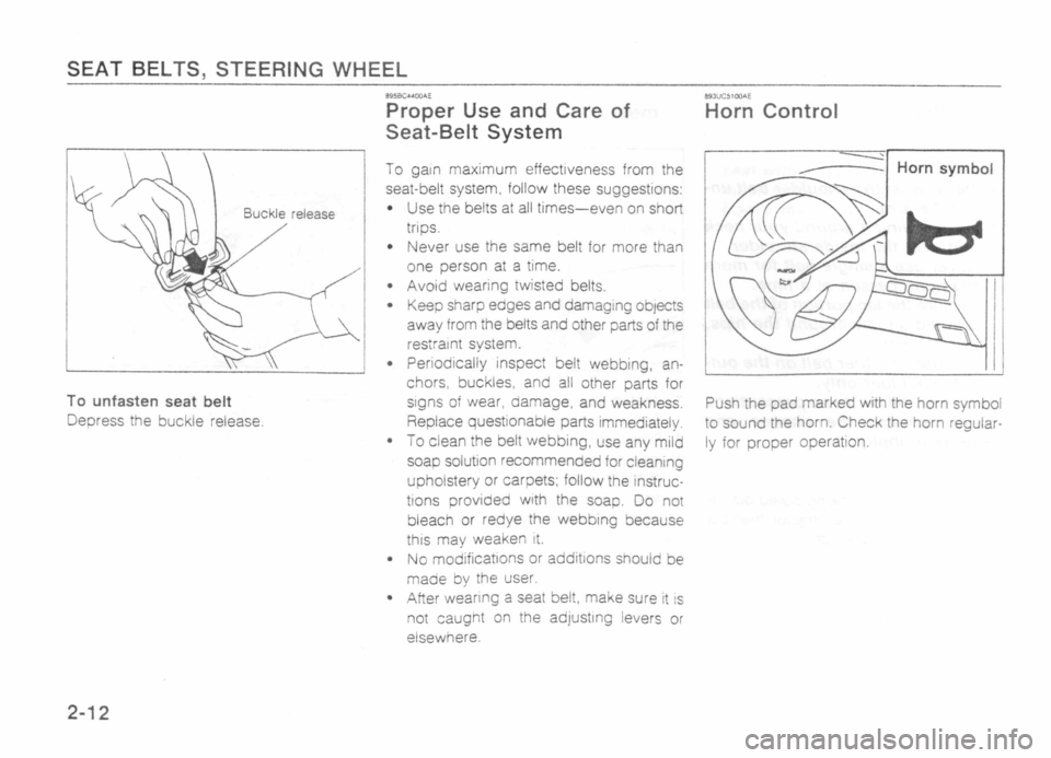 MAZDA MX-5 1989 Owners Manual 
