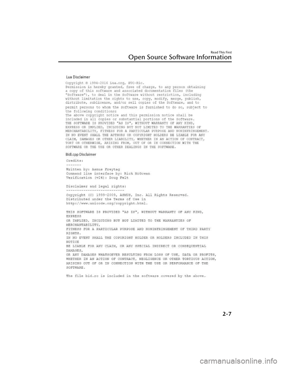 MAZDA CX90 2024 Owners Manual Read This First
Open Source Software Information
2-7
CX-90_8KG7-EA-22L_Edition1_new2022-11-17 16:05:04 