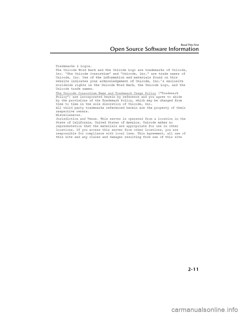 MAZDA CX90 2024 Owners Manual Read This First
Open Source Software Information
2-11
CX-90_8KG7-EA-22L_Edition1_new2022-11-17 16:05:04 