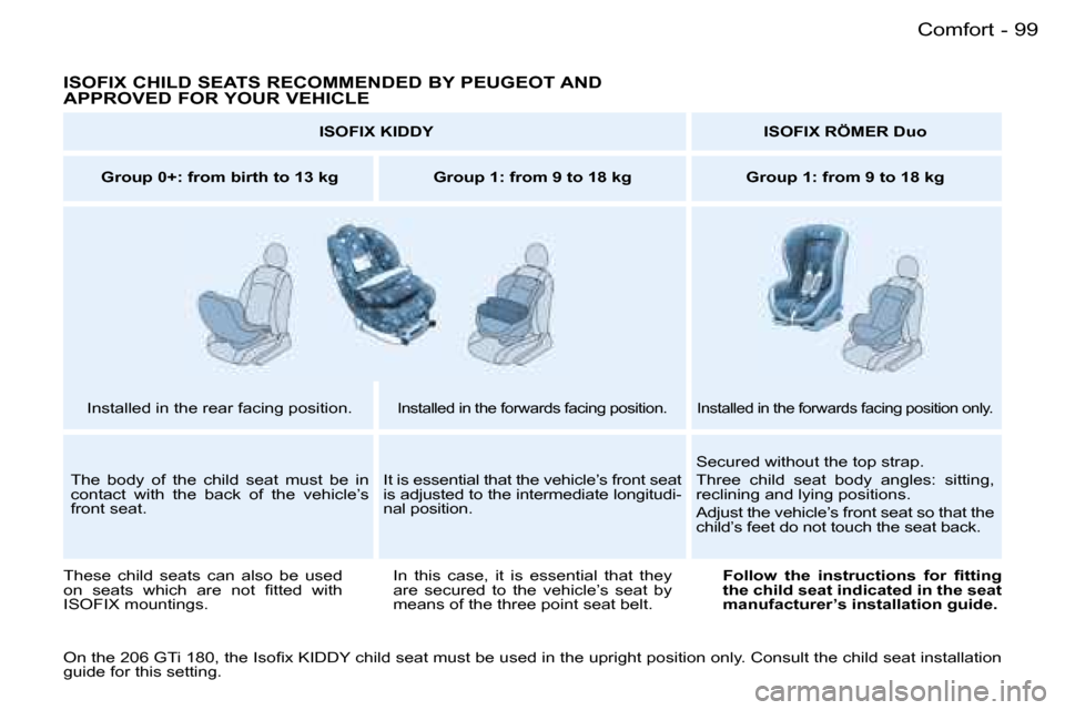 Peugeot 206 Dag 2006  Owners Manual �9�9�C�o�m�f�o�r�t�-
�I�S�O�F�I�X� �C�H�I�L�D� �S�E�A�T�S� �R�E�C�O�M�M�E�N�D�E�D� �B�Y� �P�E�U�G�E�O�T� �A�N�D� �  
�A�P�P�R�O�V�E�D� �F�O�R� �Y�O�U�R� �V�E�H�I�C�L�E
�I�S�O�F�I�X� �K�I�D�D�Y�I�S�O�F