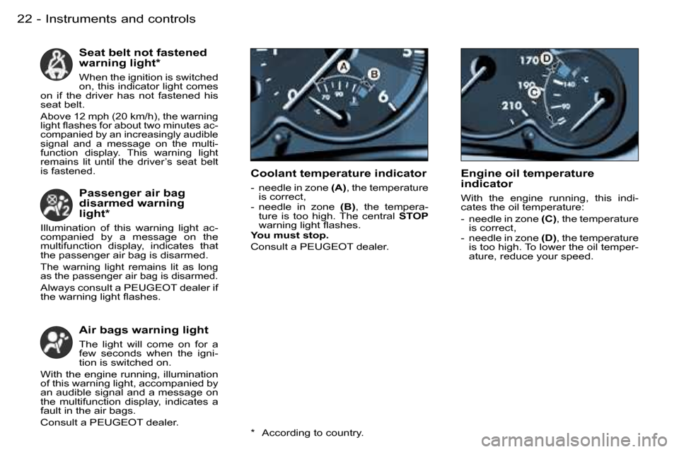 Peugeot 206 Dag 2006 User Guide �2�2 �-
�S�e�a�t� �b�e�l�t� �n�o�t� �f�a�s�t�e�n�e�d�  
�w�a�r�n�i�n�g� �l�i�g�h�t�*
�W�h�e�n� �t�h�e� �i�g�n�i�t�i�o�n� �i�s� �s�w�i�t�c�h�e�d�  
�o�n�,� �t�h�i�s� �i�n�d�i�c�a�t�o�r� �l�i�g�h�t� �c�