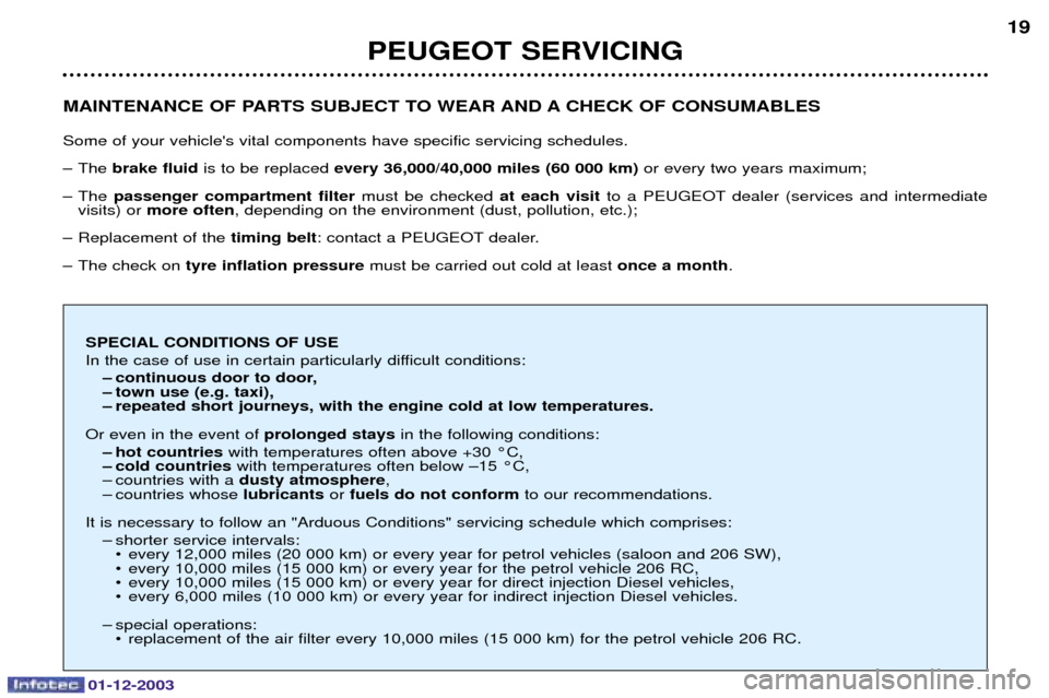 Peugeot 206 Dag 2003.5 User Guide 01-12-2003
MAINTENANCE OF PARTS SUBJECT TO WEAR AND A CHECK OF CONSUMABLES 
)
"
 
E
"%
% 
= &brake fluid 
	% every 36,0