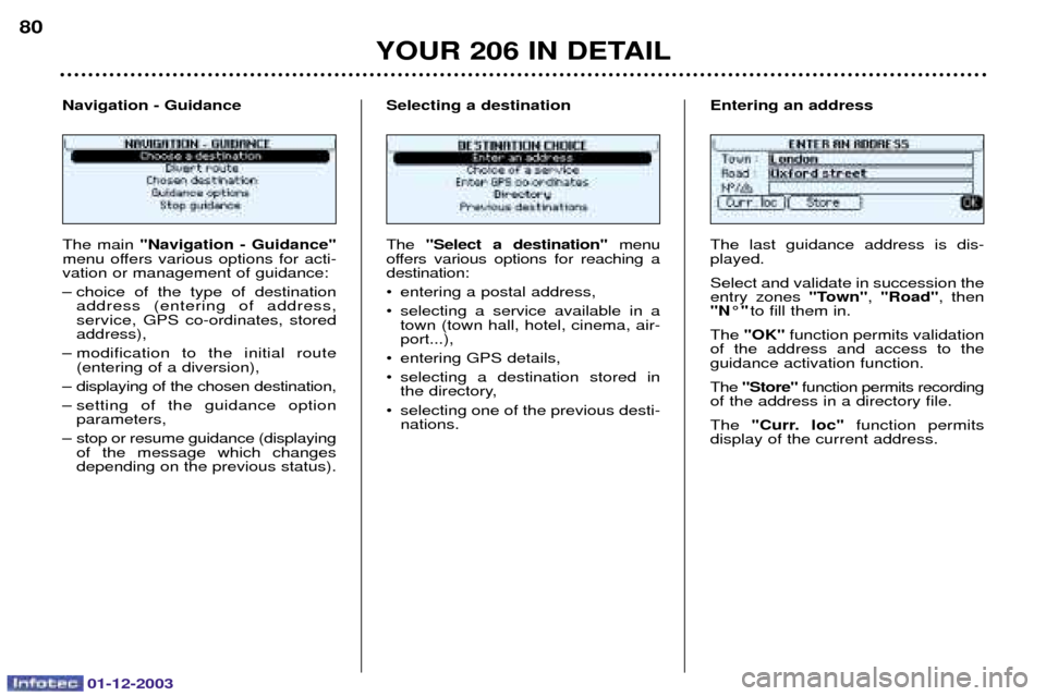 Peugeot 206 Dag 2003.5 Manual Online 01-12-2003
YOUR 206 IN DETAIL
80
 	
 "Navigation - Guidance"

  	 

  	
) 
	

	
	
	
- 
4   
 
  

	

 	 *
