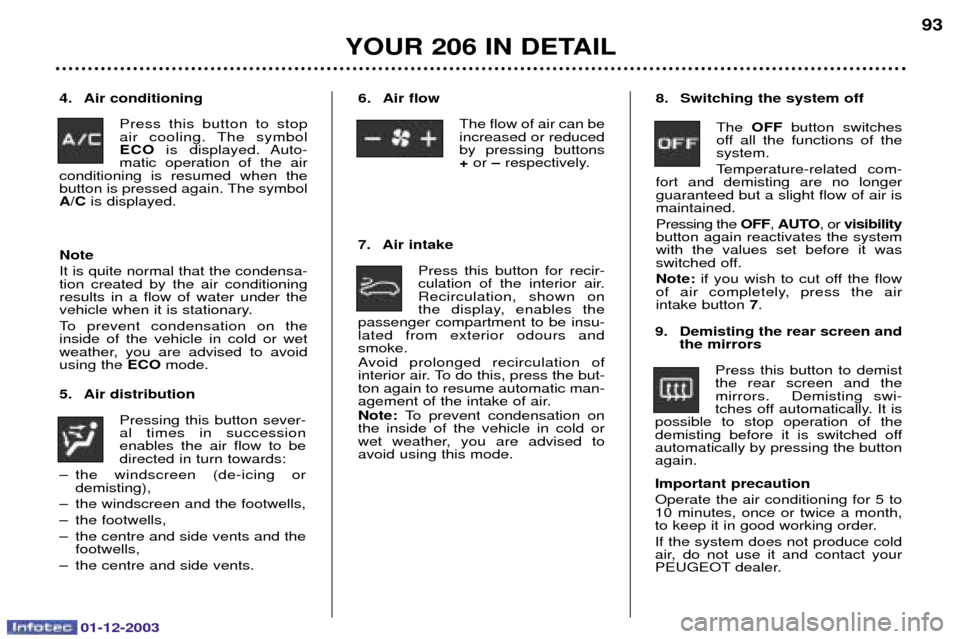 Peugeot 206 Dag 2003.5 Owners Manual 01-12-2003
YOUR 206 IN DETAIL93
5. Air distribution
	  # 		
 
 
	  	
	#	 	    #	
		/
 	 		  	
 