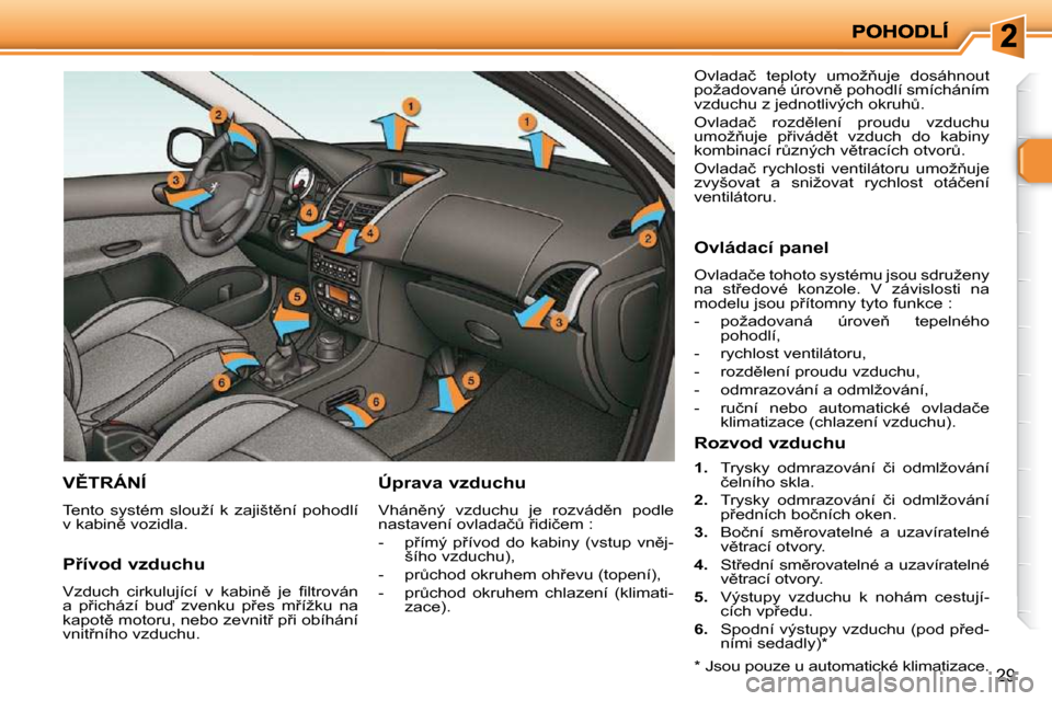 Peugeot 206 P 2010  Návod k obsluze (in Czech) 29
�V(�T�R�Á�N�Í� 
� �T�e�n�t�o�  �s�y�s�t�é�m�  �s�l�o�u�ž�í�  �k�  �z�a�j�i�š�t)�n�í�  �p�o�h�o�d�l�í�  
�v� �k�a�b�i�n)� �v�o�z�i�d�l�a�.� 
� � �Ú�p�r�a�v�a� �v�z�d�u�c�h�u� 
� �V�h�á�