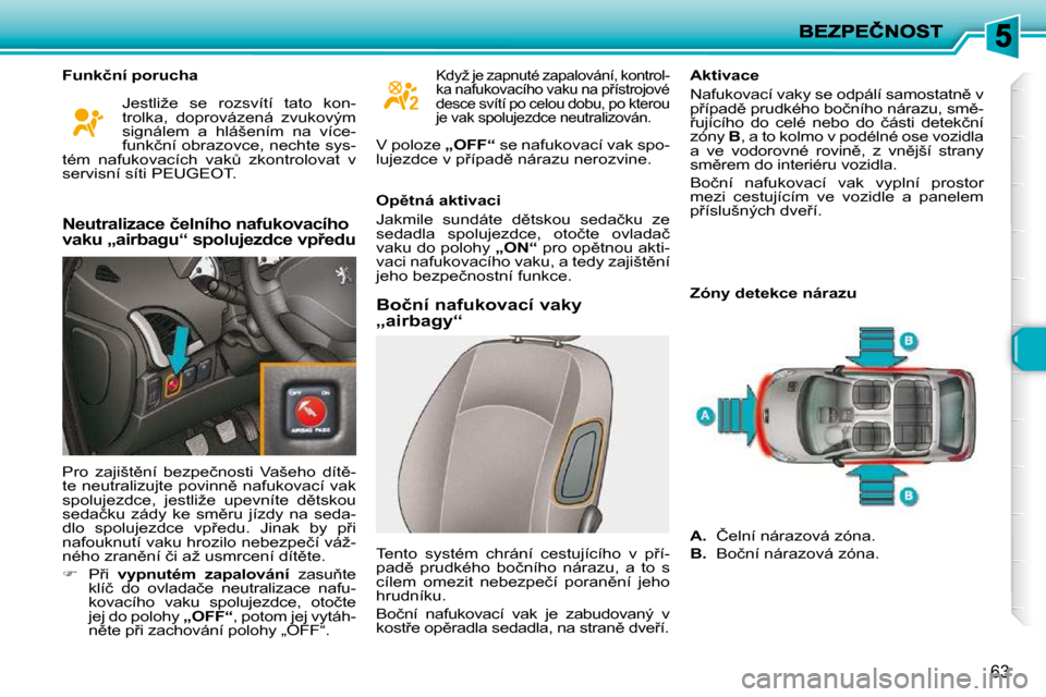 Peugeot 206 P 2010  Návod k obsluze (in Czech) 63
� � �F�u�n�k�č�n�í� �p�o�r�u�c�h�a� � � � � � � � �B�o�č�n�í� �n�a�f�u�k�o�v�a�c�í� �v�a�k�y�  
�„�a�i�r�b�a�g�y�“� � � �A�k�t�i�v�a�c�e�  
� �N�a�f�u�k�o�v�a�c�í� �v�a�k�y� �s�e� �o�d�p�