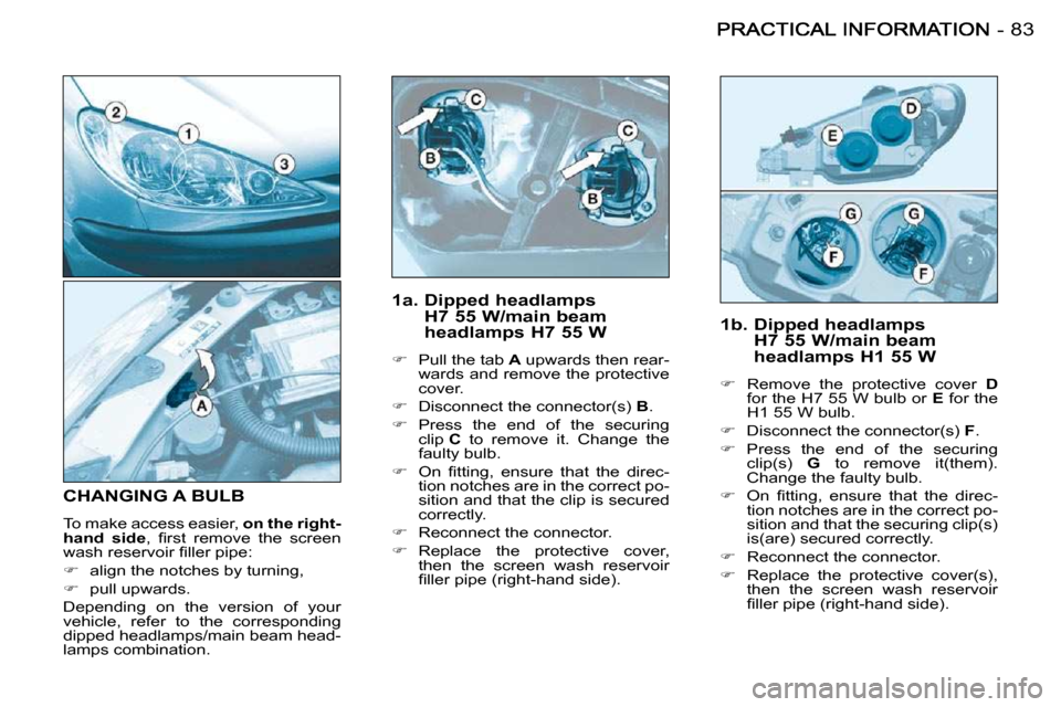 Peugeot 206 S Dag 2008 Manual Online 83-
  1a.  Dipped headlamps H7 55 W/main beam  
headlamps H7 55 W 
   
� � �  �P�u�l�l� �t�h�e� �t�a�b� �  A� � �u�p�w�a�r�d�s� �t�h�e�n� �r�e�a�r�-
�w�a�r�d�s� �a�n�d� �r�e�m�o�v�e� �t�h�e� �p�r�o