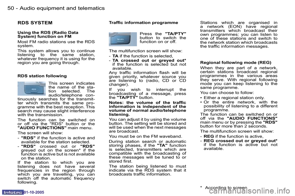 Peugeot 206 SW 2005.5 Workshop Manual �5�0 �-�A�u�d�i�o� �e�q�u�i�p�m�e�n�t� �a�n�d� �t�e�l�e�m�a�t�i�c�s
�0�1�-�1�0�-�2�0�0�5
�5�1
�-�A�u�d�i�o� �e�q�u�i�p�m�e�n�t� �a�n�d� �t�e�l�e�m�a�t�i�c�s
�0�1�-�1�0�-�2�0�0�5
�R�D�S� �S�Y�S�T�E�M
�