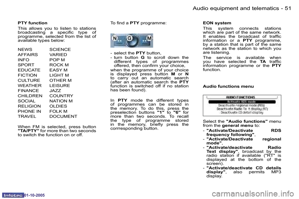 Peugeot 206 SW 2005.5 Workshop Manual �5�0 �-�A�u�d�i�o� �e�q�u�i�p�m�e�n�t� �a�n�d� �t�e�l�e�m�a�t�i�c�s
�0�1�-�1�0�-�2�0�0�5
�5�1
�-�A�u�d�i�o� �e�q�u�i�p�m�e�n�t� �a�n�d� �t�e�l�e�m�a�t�i�c�s
�0�1�-�1�0�-�2�0�0�5
�P�T�Y� �f�u�n�c�t�i�o