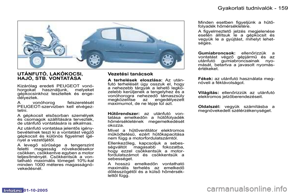 Peugeot 206 SW 2005.5  Kezelési útmutató (in Hungarian) �G�y�a�k�o�r�l�a�t�i� �t�u�d�n�i�v�a�l�ó�k�1�5�8 �-
�0�1�-�1�0�-�2�0�0�5
�1�5�9�G�y�a�k�o�r�l�a�t�i� �t�u�d�n�i�v�a�l�ó�k�-
�0�1�-�1�0�-�2�0�0�5
�U�T�Á�N�F�U�T�Ó�,� �L�A�K�Ó�K�O�C�S�I�,�  
�H�A�J