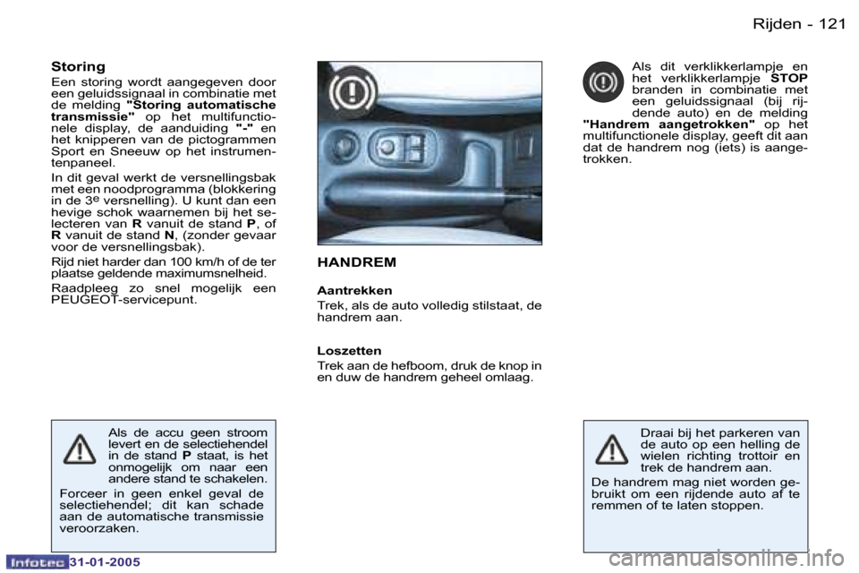 Peugeot 206 SW 2004.5  Handleiding (in Dutch) �1�2�0 �-
�3�1�-�0�1�-�2�0�0�5
�1�2�1
�-
�3�1�-�0�1�-�2�0�0�5
�H�A�N�D�R�E�M
�A�a�n�t�r�e�k�k�e�n 
�T�r�e�k�,� �a�l�s� �d�e� �a�u�t�o� �v�o�l�l�e�d�i�g� �s�t�i�l�s�t�a�a�t�,� �d�e�  
�h�a�n�d�r�e�m� �