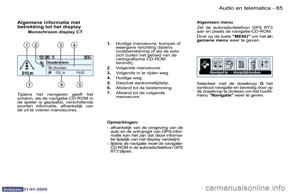 Peugeot 206 SW 2004.5  Handleiding (in Dutch) �6�4 �-
�3�1�-�0�1�-�2�0�0�5
�6�5
�-
�3�1�-�0�1�-�2�0�0�5
�A�l�g�e�m�e�n�e� �i�n�f�o�r�m�a�t�i�e� �m�e�t 
�b�e�t�r�e�k�k�i�n�g� �t�o�t� �h�e�t� �d�i�s�p�l�a�y
�M�o�n�o�c�h�r�o�o�m� �d�i�s�p�l�a�y� �C�