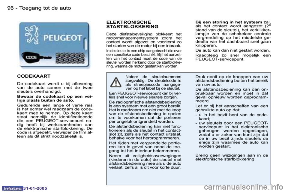 Peugeot 206 SW 2004.5  Handleiding (in Dutch) �9�6 �-
�3�1�-�0�1�-�2�0�0�5
�9�7
�-
�3�1�-�0�1�-�2�0�0�5
�E�L�E�K�T�R�O�N�I�S�C�H�E�  
�S�T�A�R�T�B�L�O�K�K�E�R�I�N�G
�D�e�z�e�  �d�i�e�f�s�t�a�l�b�e�v�e�i�l�i�g�i�n�g�  �b�l�o�k�k�e�e�r�t�  �h�e�t� 