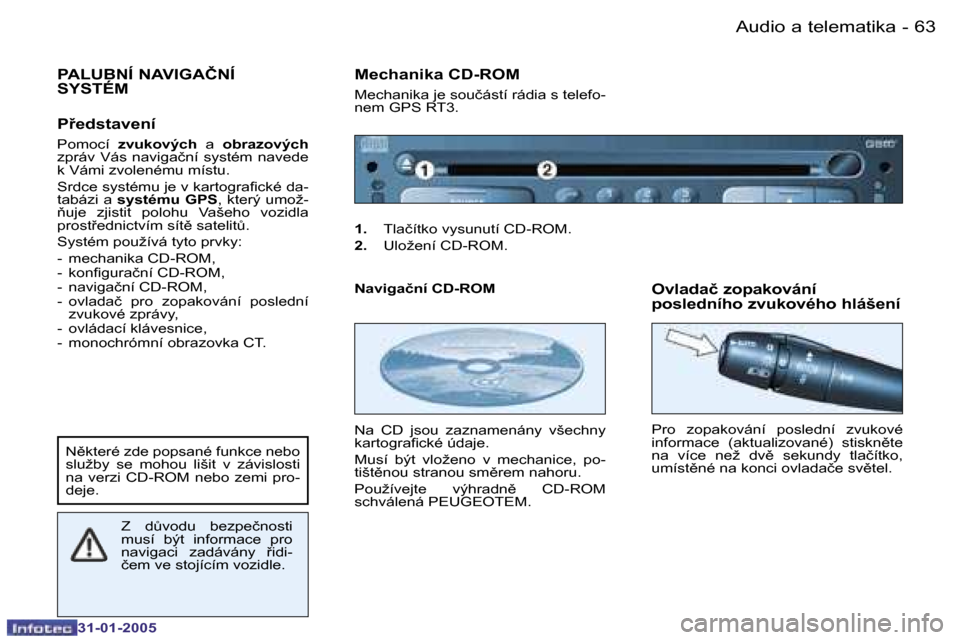 Peugeot 206 SW 2004.5  Návod k obsluze (in Czech) �6�3
�-
�3�1�-�0�1�-�2�0�0�5
�P�A�L�U�B�N�Í� �N�A�V�I�G�A�Č�N�Í�  
�S�Y�S�T�É�M
�P9�e�d�s�t�a�v�e�n�í
�P�o�m�o�c�í�  �z�v�u�k�o�v�ý�c�h �  �a� �o�b�r�a�z�o�v�ý�c�h � 
�z�p�r�á�v�  �V�á�s�  