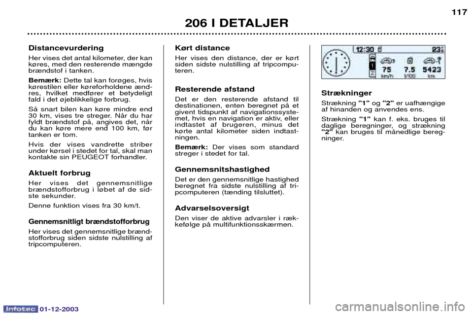 Peugeot 206 SW 2003.5  Instruktionsbog (in Danish) 01-12-2003
206 I DETALJER117
K¿rt distance 
5 	 
 	
&   # 
	
 	 
		
 
 	&
  Resterende afstand 
$  
 
 

 	 
