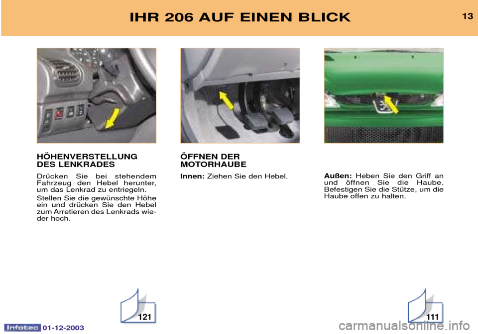 Peugeot 206 SW 2003.5  Betriebsanleitung (in German) 01-12-2003
13
121111
IHR 206 AUF EINEN BLICK
H…HENVERSTELLUNG DES LENKRADES 
B()  $ 
 
3 
 4$ &

5)
 

0(4