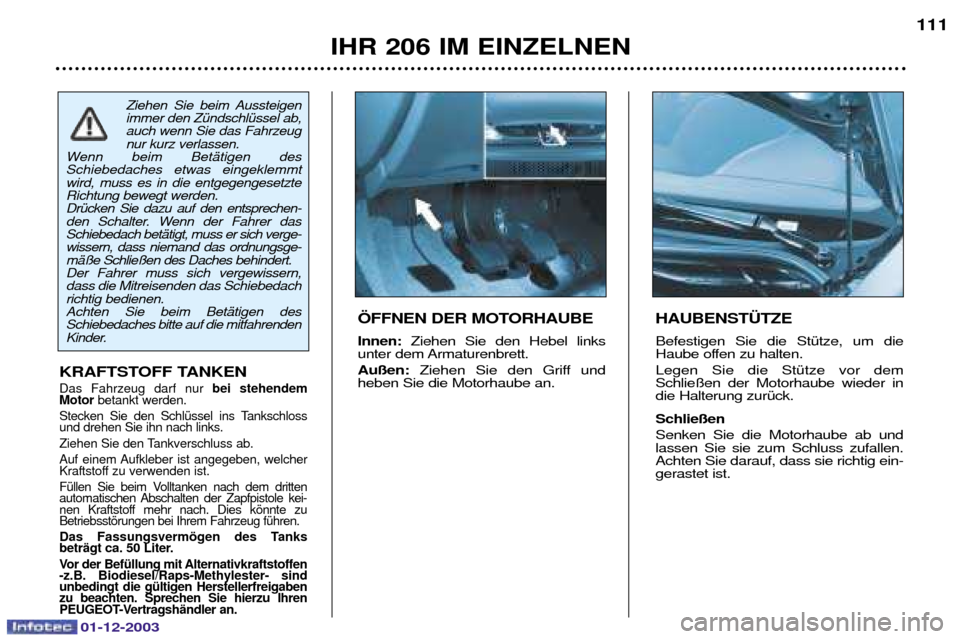 Peugeot 206 SW 2003.5  Betriebsanleitung (in German) 01-12-2003
IHR 206 IM EINZELNEN111
HAUBENST†TZE  
* ,  ,   
5
& 
@ ,  , 	  
,3 	 /	
 +	 
5