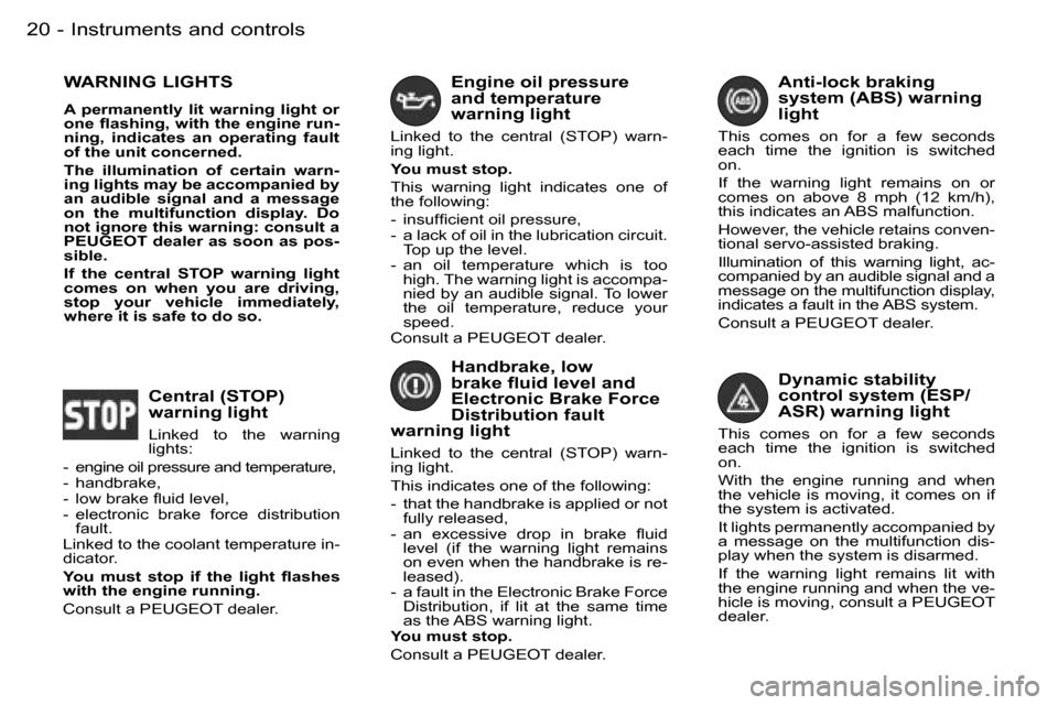 Peugeot 206 SW Dag 2006.5 User Guide �I�n�s�t�r�u�m�e�n�t�s� �a�n�d� �c�o�n�t�r�o�l�s�2�0 �-
�D�y�n�a�m�i�c� �s�t�a�b�i�l�i�t�y� �c�o�n�t�r�o�l� �s�y�s�t�e�m� �(�E�S�P�/�A�S�R�)� �w�a�r�n�i�n�g� �l�i�g�h�t
�T�h�i�s�  �c�o�m�e�s�  �o�n�  