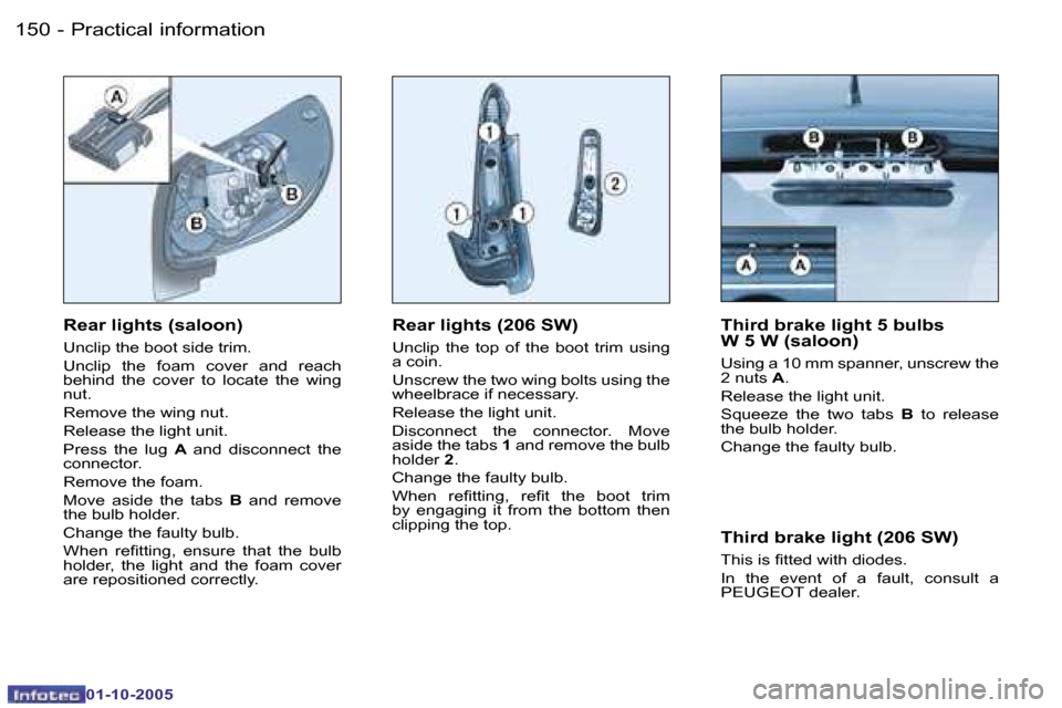 Peugeot 206 SW Dag 2005.5  Owners Manual �P�r�a�c�t�i�c�a�l� �i�n�f�o�r�m�a�t�i�o�n�1�5�0 �-
�0�1�-�1�0�-�2�0�0�5
�1�5�1�P�r�a�c�t�i�c�a�l� �i�n�f�o�r�m�a�t�i�o�n�-
�0�1�-�1�0�-�2�0�0�5
�R�e�a�r� �l�i�g�h�t�s� �(�2�0�6� �S�W�)
�U�n�c�l�i�p� 