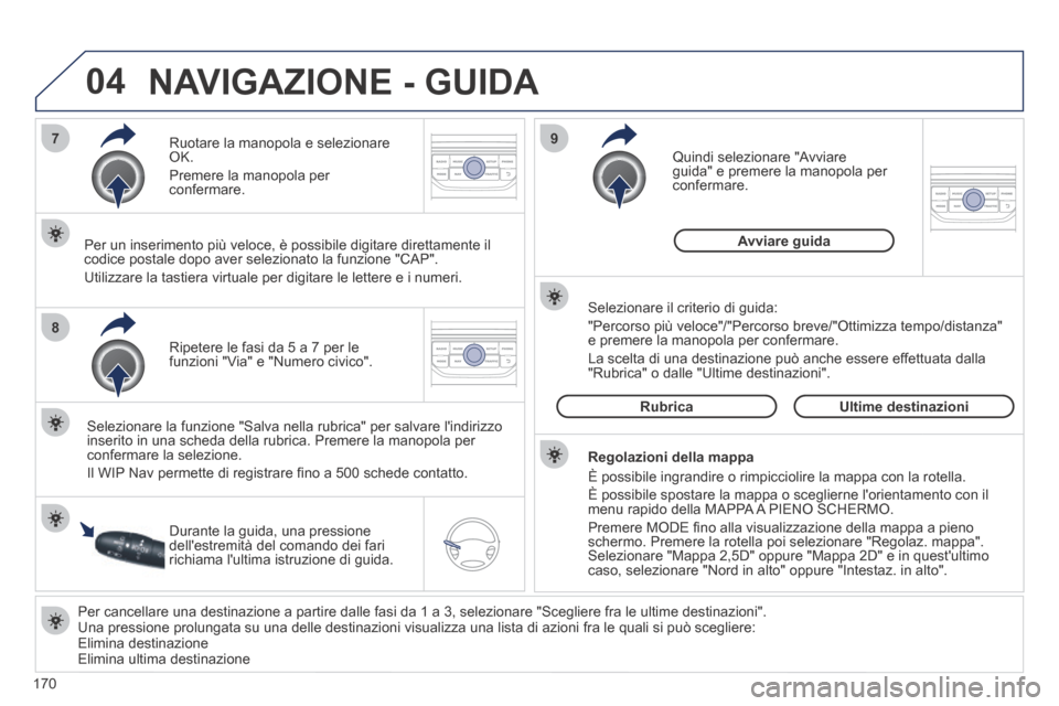 Peugeot 207 CC 2014 Manuale del proprietario (in Italian) 170
04
7
8
9
207cc_it_Chap11b_RNEG_ed01-2014
Per cancellare una destinazione a partire dalle fasi da 1 a 3, seleziona\
re "Scegliere fra le ultime destinazioni". Una pressione prolungata su una del Peugeot 207 CC 2014 Manuale del proprietario (in Italian) 170
04
7
8
9
207cc_it_Chap11b_RNEG_ed01-2014
Per cancellare una destinazione a partire dalle fasi da 1 a 3, seleziona\
re "Scegliere fra le ultime destinazioni". Una pressione prolungata su una del
