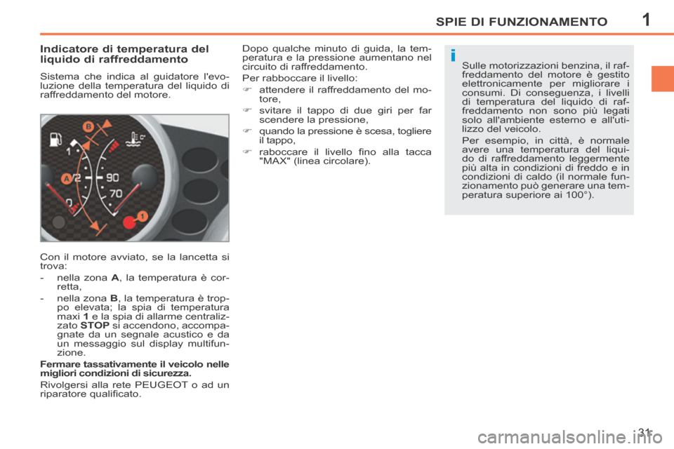 Peugeot 207 CC 2014 Manuale del proprietario (in Italian) 1
i
SPIE DI FUNZIONAMENTO
31
207cc_it_Chap01_Controle de marche_ed01-2014
Indicatore di temperatura del
liquido di raffreddamento
Sistema che indica al guidatore levo-
luzione della temper Peugeot 207 CC 2014 Manuale del proprietario (in Italian) 1
i
SPIE DI FUNZIONAMENTO
31
207cc_it_Chap01_Controle de marche_ed01-2014
Indicatore di temperatura del
liquido di raffreddamento
Sistema che indica al guidatore levo-
luzione della temper