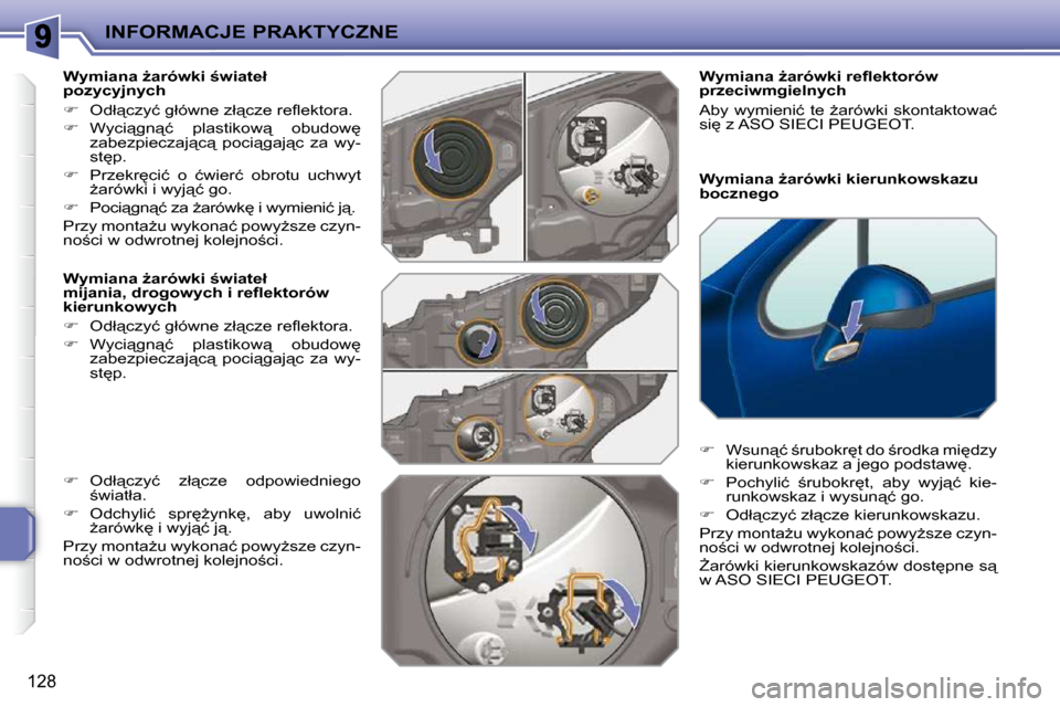 Peugeot 207 CC 2010  Instrukcja Obsługi (in Polish) INFORMACJE PRAKTYCZNE
�1�2�8
� � �W�y�m�i�a�n�a� G�a�r�ó�w�k�i� �k�i�e�r�u�n�k�o�w�s�k�a�z�u�  
�b�o�c�z�n�e�g�o� 
� � �W�y�m�i�a�n�a� G�a�r�ó�w�k�i� �r�e�ﬂ� �e�k�t�o�r�ó�w� 
�p�r�z�e�c�i�w�m�g