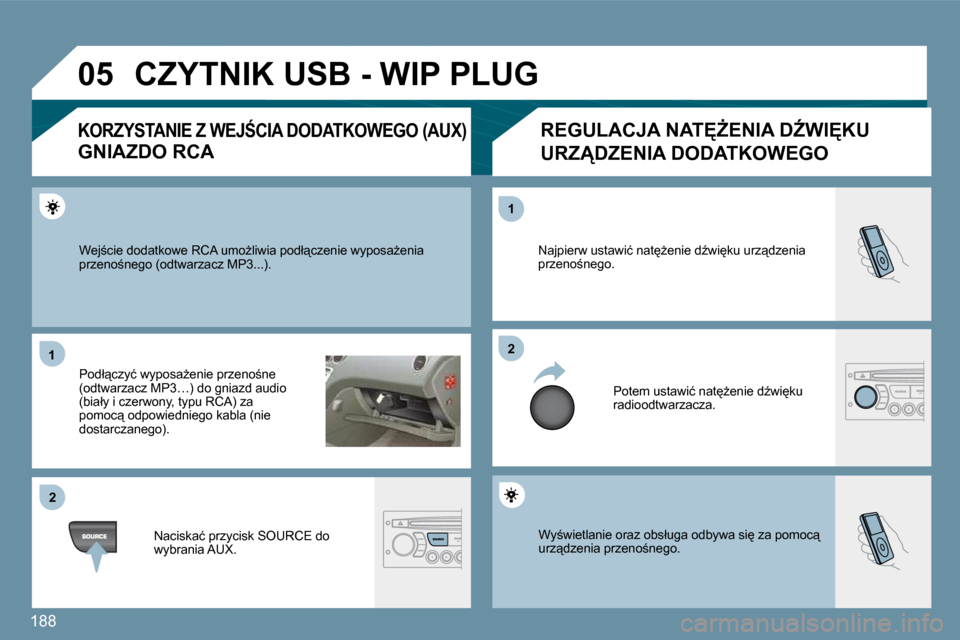 Peugeot 207 CC 2010  Instrukcja Obsługi (in Polish) 188
�0�5
�1�1
�2�2
�2�2
�1�1
� �W�y;�w�i�e�t�l�a�n�i�e� �o�r�a�z� �o�b�s�ł�u�g�a� �o�d�b�y�w�a� �s�i
� �z�a� �p�o�m�o�c"� �u�r�z"�d�z�e�n�i�a� �p�r�z�e�n�o;�n�e�g�o�.� 
� �N�a�j�p�i�e�r�w� �u�s�