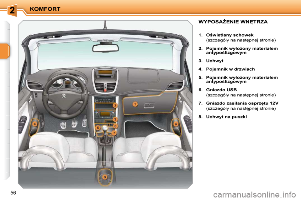 Peugeot 207 CC 2010  Instrukcja Obsługi (in Polish) KOMFORT
56
� � � � � � � � � � � � � �W�Y�P�O�S�AF�E�N�I�E� �W�N&�T�R�Z�A� 
   
1.     �O�w�i�e�t�l�a�n�y� �s�c�h�o�w�e�k    
�  �(�s�z�c�z�e�g�ó�ł�y� �n�a� �n�a�s�t
�p�n�e�j� �s�t�r�o�n�i�e�)�