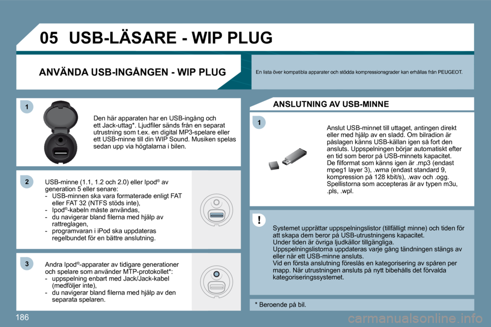 Peugeot 207 CC 2010  Ägarmanual (in Swedish) 186
�1
�0�5
�1�1
�2�2
�3�3
� � �S�y�s�t�e�m�e�t� �u�p�p�r�ä�t�t�a�r� �u�p�p�s�p�e�l�n�i�n�g�s�l�i�s�t�o�r� �(�t�i�l�l�f�ä�l�l�i�g�t� �m�i�n�n�e�)� �o�c�h� �t�i�d�e�n� �f�ö�r� att skapa dem beror p