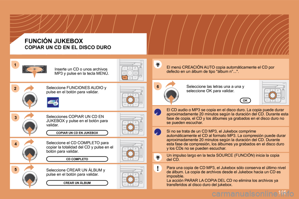 Peugeot 207 CC 2007.5  Manual del propietario (in Spanish) 165
23
S
O SSOURCE
MODE BAND ESC
2
abc
5
jkl
8
tuv 3
def
6
mno
9
wxyz
1 4
ghi
7
pqrs0 # MENU LIST
TA 
PTY
DARKESC
LIST
MENU
ESC
MENU LIST
�6
ESC
MENU LIST
ESC
MENU LIST
ESC
MENU LIST
4
ESC
MENU LIST
5