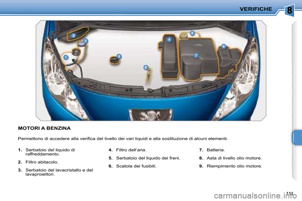 Peugeot 207 CC 2007.5  Manuale del proprietario (in Italian) VERIFICHE
111
 MOTORI A BENZINA 
� �P�e�r�m�e�t�t�o�n�o� �d�i� �a�c�c�e�d�e�r�e� �a�l�l�a� �v�e�r�i�i� �c�a� �d�e�l� �l�i�v�e�l�l�o� �d�e�i� �v�a�r�i� �l�i�q�u�i�d�i� �e� �a�l�l�a� �s�o�s�t�i�t�u�z�i�