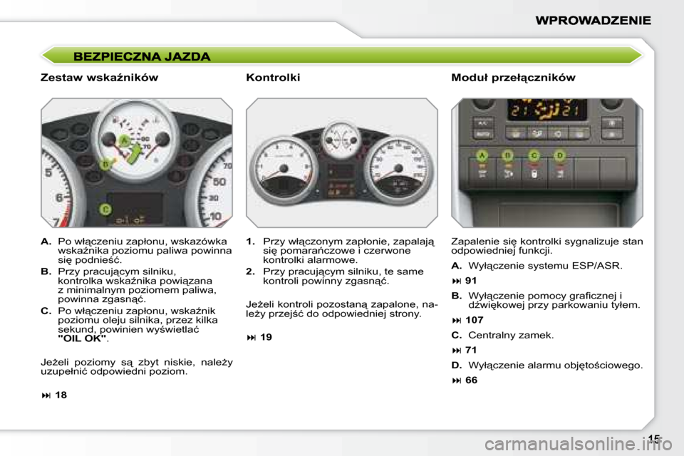 Peugeot 207 CC 2007.5  Instrukcja Obsługi (in Polish) � � �Z�e�s�t�a�w� �w�s�k�aE�n�i�k�ó�w� � � �M�o�d�u�ł� �p�r�z�e�ł"�c�z�n�i�k�ó�w� 
  
A.  � �P�o� �w�ł"�c�z�e�n�i�u� �z�a�p�ł�o�n�u�,� �w�s�k�a�z�ó�w�k�a�  
�w�s�k�aE�n�i�k�a� �p�o�z�i�o�m�