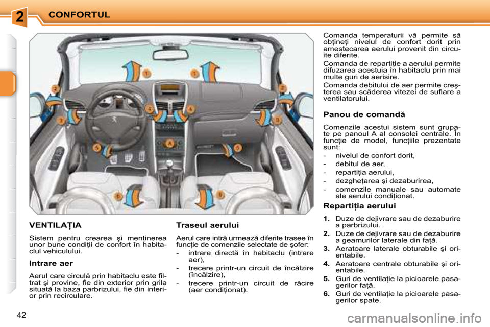 Peugeot 207 CC 2007.5  Manualul de utilizare (in Romanian) 2CONFORTUL
42
� � � � � � � �V�E�N�T�I�L�A�I�A� 
� �S�i�s�t�e�m�  �p�e�n�t�r�u�  �c�r�e�a�r�e�a�  �ş�i�  �m�e�n=�i�n�e�r�e�a�  
�u�n�o�r�  �b�u�n�e�  �c�o�n�d�i=�i�i�  �d�e�  �c�o�n�f�o�r�t�  �î