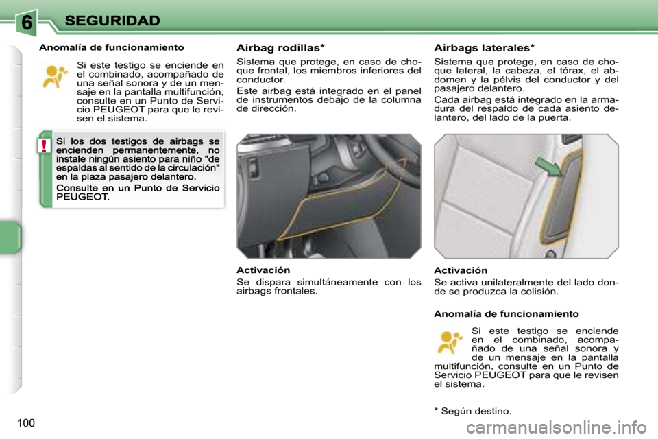 Peugeot 207 CC 2007  Manual del propietario (in Spanish) �!
�1�0�0
�A�n�o�m�a�l�í�a� �d�e� �f�u�n�c�i�o�n�a�m�i�e�n�t�o
�S�i�  �e�s�t�e�  �t�e�s�t�i�g�o�  �s�e�  �e�n�c�i�e�n�d�e�  �e�n� �e�l�  �c�o�m�b�i�n�a�d�o�,�  �a�c�o�m�p�a�ñ�a�d�o�  �d�e� �u�n�a� �