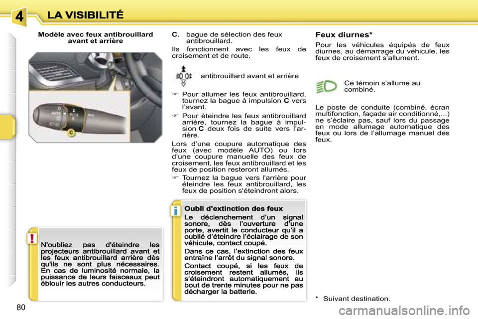 Peugeot 207 CC 2007  Manuel du propriétaire (in French)  !
 i
 8 0
 M o d è l e   a v e c   f e u x   a n t i b r o u i l l a r d   a v a n t   e t   a r r i è r e
 a n t i b r o u i l l a r d   a v a n t   e t   a r r i è r e
 C .    b a g u e   d e   