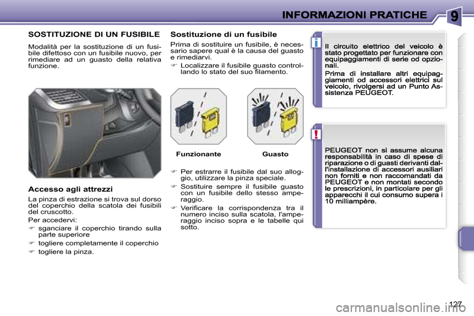 Peugeot 207 CC 2007  Manuale del proprietario (in Italian) �!
�i
�1�2�7
�S�O�S�T�I�T�U�Z�I�O�N�E� �D�I� �U�N� �F�U�S�I�B�I�L�E
�M�o�d�a�l�i�t�à�  �p�e�r�  �l�a�  �s�o�s�t�i�t�u�z�i�o�n�e�  �d�i�  �u�n�  �f�u�s�i�-�b�i�l�e� �d�i�f�e�t�t�o�s�o� �c�o�n� �u�n� �