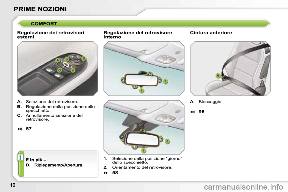 Peugeot 207 CC 2007  Manuale del proprietario (in Italian) �i
�C�O�M�F�O�R�T
�R�e�g�o�l�a�z�i�o�n�e� �d�e�i� �r�e�t�r�o�v�i�s�o�r�i� �e�s�t�e�r�n�i
�A�.�  �S�e�l�e�z�i�o�n�e� �d�e�l� �r�e�t�r�o�v�i�s�o�r�e�.
�B�.�  �R�e�g�o�l�a�z�i�o�n�e� �d�e�l�l�a� �p�o�s�i