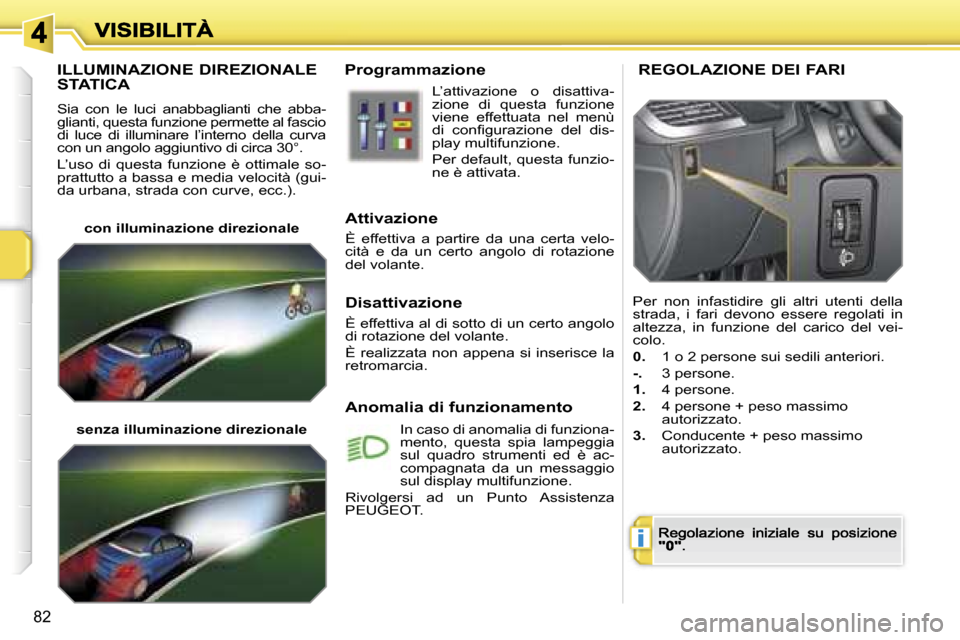 Peugeot 207 CC 2007  Manuale del proprietario (in Italian) �i
�8�2
�I�L�L�U�M�I�N�A�Z�I�O�N�E� �D�I�R�E�Z�I�O�N�A�L�E�  
�S�T�A�T�I�C�A
�S�i�a�  �c�o�n�  �l�e�  �l�u�c�i�  �a�n�a�b�b�a�g�l�i�a�n�t�i�  �c�h�e�  �a�b�b�a�-�g�l�i�a�n�t�i�,� �q�u�e�s�t�a� �f�u�n�