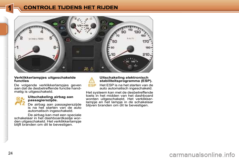 Peugeot 207 CC 2007  Handleiding (in Dutch) �2�4
�V�e�r�k�l�i�k�k�e�r�l�a�m�p�j�e�s� �u�i�t�g�e�s�c�h�a�k�e�l�d�e� �f�u�n�c�t�i�e�s
�D�e�  �v�o�l�g�e�n�d�e�  �v�e�r�k�l�i�k�k�e�r�l�a�m�p�j�e�s�  �g�e�v�e�n� �a�a�n� �d�a�t� �d�e� �d�e�s�b�e�t�r�