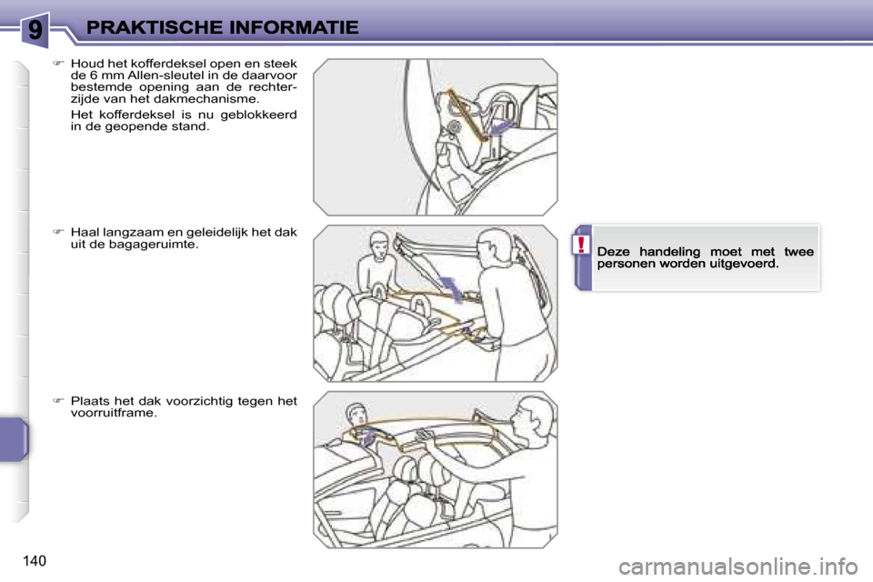 Peugeot 207 CC 2007  Handleiding (in Dutch) �!
�1�4�0
��  �H�o�u�d� �h�e�t� �k�o�f�f�e�r�d�e�k�s�e�l� �o�p�e�n� �e�n� �s�t�e�e�k� �d�e� �6� �m�m� �A�l�l�e�n�-�s�l�e�u�t�e�l� �i�n� �d�e� �d�a�a�r�v�o�o�r� �b�e�s�t�e�m�d�e�  �o�p�e�n�i�n�g�  �