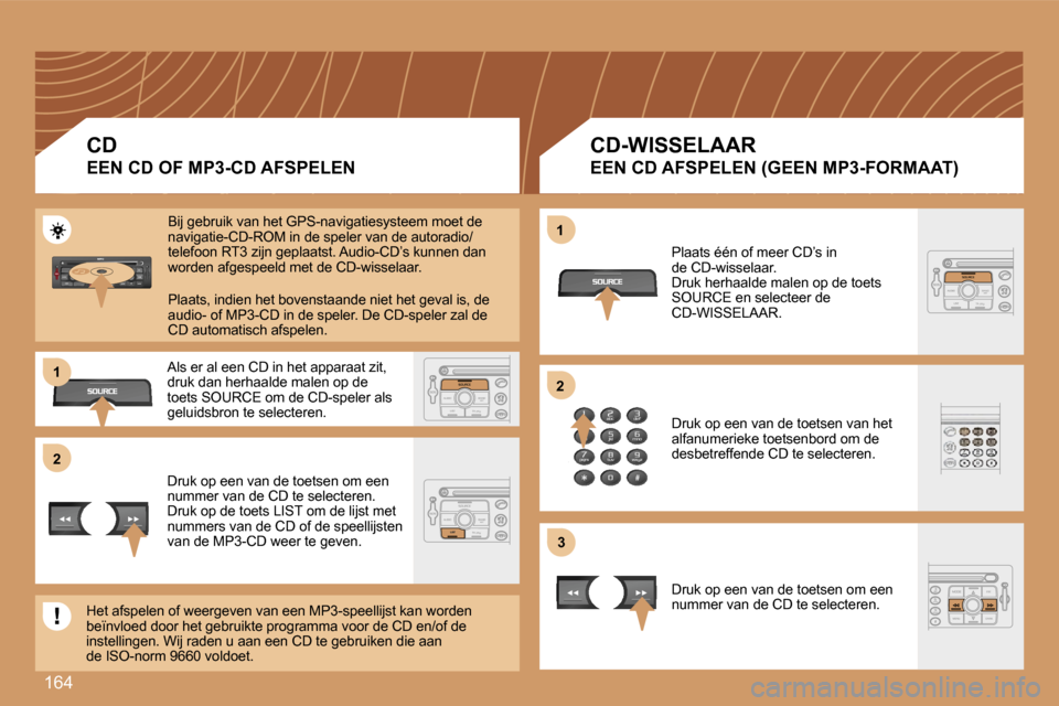 Peugeot 207 CC 2007  Handleiding (in Dutch) �1�6�4
�2�2
�1�1
�2�2
�3�3
�1�1
�C�D
�E�E�N� �C�D� �O�F� �M�P�3�-�C�D� �A�F�S�P�E�L�E�N
�C�D�-�W�I�S�S�E�L�A�A�R
�E�E�N� �C�D� �A�F�S�P�E�L�E�N� �(�G�E�E�N� �M�P�3�-�F�O�R�M�A�A�T�)
�B�i�j� �g�e�b�r�u