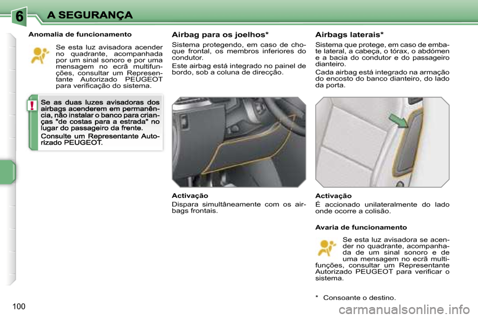 Peugeot 207 CC 2007  Manual do proprietário (in Portuguese) �!
�1�0�0
�A�n�o�m�a�l�i�a� �d�e� �f�u�n�c�i�o�n�a�m�e�n�t�o
�S�e�  �e�s�t�a�  �l�u�z�  �a�v�i�s�a�d�o�r�a�  �a�c�e�n�d�e�r� �n�o�  �q�u�a�d�r�a�n�t�e�,�  �a�c�o�m�p�a�n�h�a�d�a� �p�o�r�  �u�m�  �s�i�