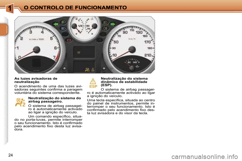 Peugeot 207 CC 2007  Manual do proprietário (in Portuguese) �2�4
�A�s� �l�u�z�e�s� �a�v�i�s�a�d�o�r�a�s� �d�e� �n�e�u�t�r�a�l�i�z�a�ç�ã�o
�O�  �a�c�e�n�d�i�m�e�n�t�o�  �d�e�  �u�m�a�  �d�a�s�  �l�u�z�e�s�  �a�v�i�-�s�a�d�o�r�a�s� �s�e�g�u�i�n�t�e�s� �c�o�n�f