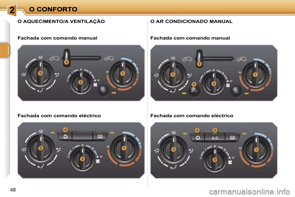 Peugeot 207 CC 2007  Manual do proprietário (in Portuguese) �4�8
�O� �A�Q�U�E�C�I�M�E�N�T�O�/�A� �V�E�N�T�I�L�A�Ç�Ã�O
�F�a�c�h�a�d�a� �c�o�m� �c�o�m�a�n�d�o� �m�a�n�u�a�l
�F�a�c�h�a�d�a� �c�o�m� �c�o�m�a�n�d�o� �e�l�é�c�t�r�i�c�o�O� �A�R� �C�O�N�D�I�C�I�O�N