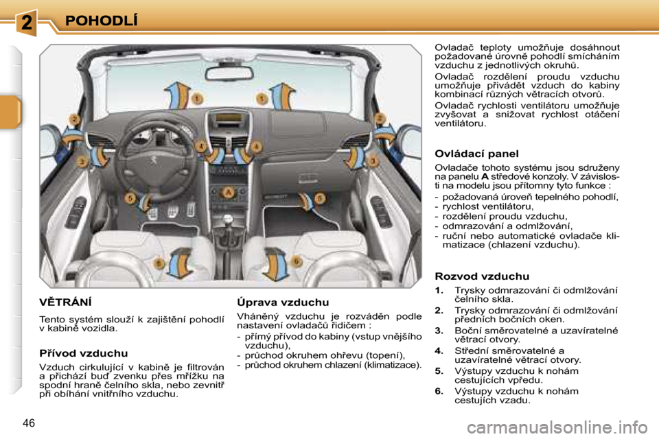 Peugeot 207 CC 2007  Návod k obsluze (in Czech) �4�6
�V(�T�R�Á�N�Í
�T�e�n�t�o�  �s�y�s�t�é�m�  �s�l�o�u�ž�í�  �k�  �z�a�j�i�š�t)�n�í�  �p�o�h�o�d�l�í� �v� �k�a�b�i�n)� �v�o�z�i�d�l�a�.
�Ú�p�r�a�v�a� �v�z�d�u�c�h�u
�V�h�á�n)�n�ý�  �v�