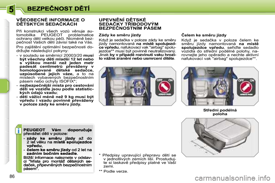 Peugeot 207 CC 2007  Návod k obsluze (in Czech) �i
�8�6
�V�Š�E�O�B�E�C�N�É� �I�N�F�O�R�M�A�C�E� �O�  
�D(�T�S�K�Ý�C�H� �S�E�D�A�Č�K�Á�C�H
�P9�i�  �k�o�n�s�t�r�u�k�c�i�  �v�š�e�c�h�  �v�o�zA�  �v)�n�u�j�e�  �a�u�-�t�o�m�o�b�i�l�k�a�  �P�E�