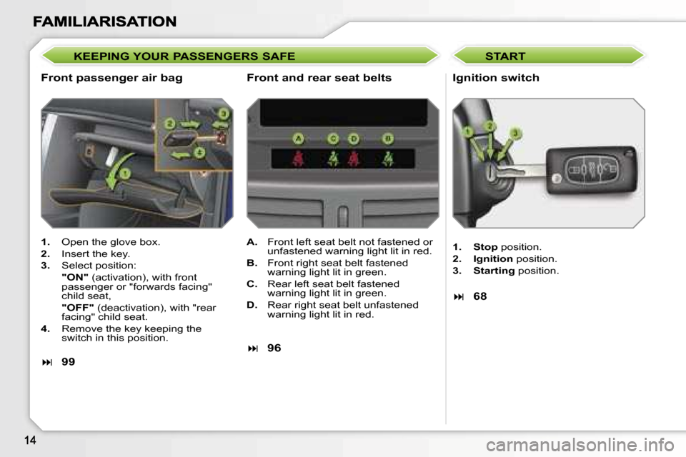 Peugeot 207 CC Dag 2007 User Guide �K�E�E�P�I�N�G� �Y�O�U�R� �P�A�S�S�E�N�G�E�R�S� �S�A�F�E
�F�r�o�n�t� �p�a�s�s�e�n�g�e�r� �a�i�r� �b�a�g�I�g�n�i�t�i�o�n� �s�w�i�t�c�h
�1�.�  �O�p�e�n� �t�h�e� �g�l�o�v�e� �b�o�x�.
�2�.�  �I�n�s�e�r�t�