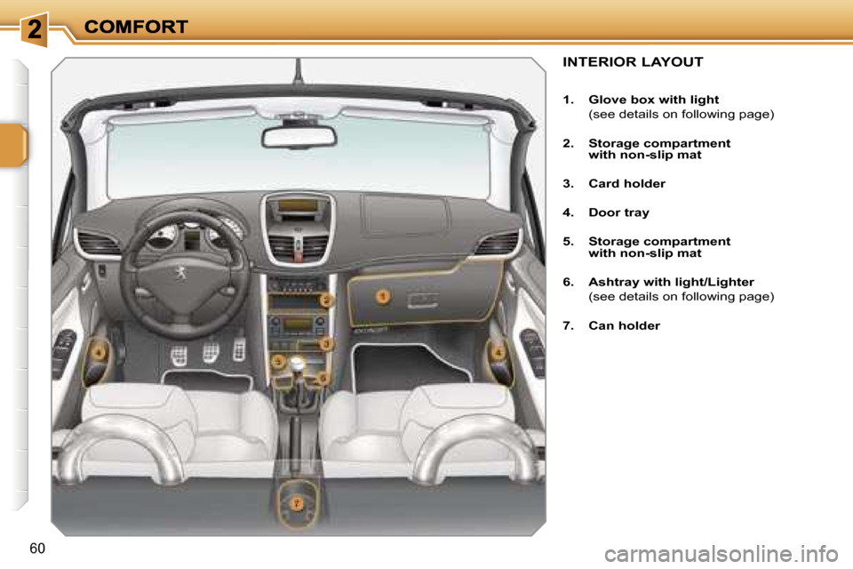 Peugeot 207 CC Dag 2007 Workshop Manual �6�0
�I�N�T�E�R�I�O�R� �L�A�Y�O�U�T
�1�.�  �G�l�o�v�e� �b�o�x� �w�i�t�h� �l�i�g�h�t
�  �(�s�e�e� �d�e�t�a�i�l�s� �o�n� �f�o�l�l�o�w�i�n�g� �p�a�g�e�)
�2�.�  �S�t�o�r�a�g�e� �c�o�m�p�a�r�t�m�e�n�t� �w�
