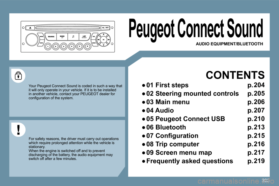 Peugeot 207 Dag 2010  Owners Manual 203
 Peugeot Connect Sound 
  CONTENTS 
� � � 