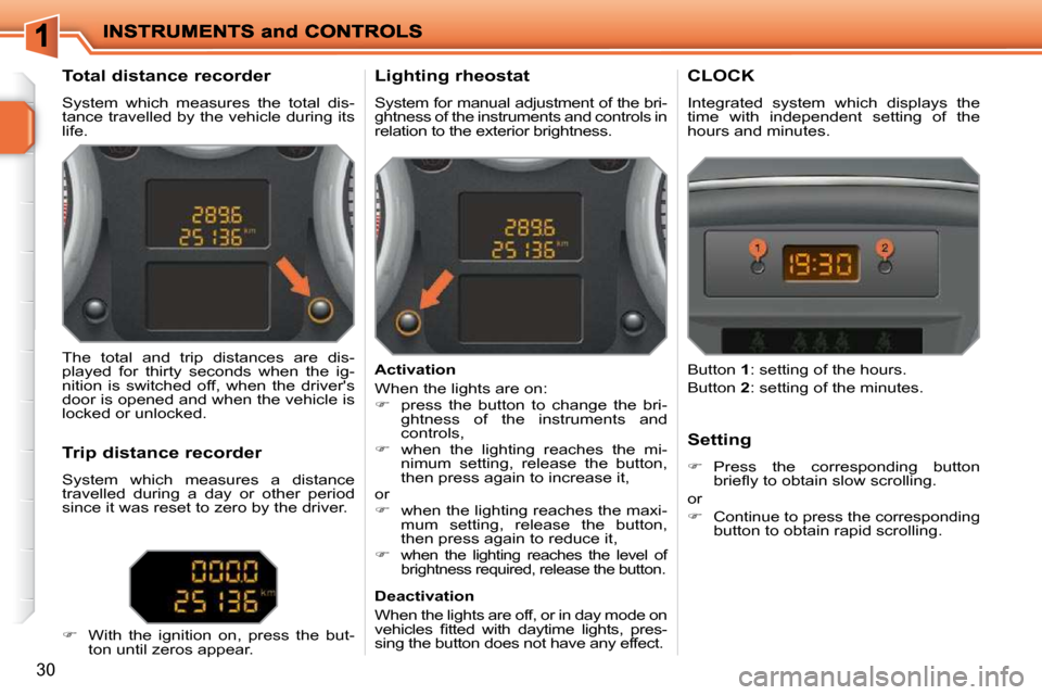 Peugeot 207 Dag 2009 User Guide 30
Total distance recorder
System which measures the total dis-
tance travelled by the vehicle during its
life. Lighting rheostat
System for manual adjustment of the bri-ghtnes Peugeot 207 Dag 2009 User Guide 30
Total distance recorder
System which measures the total dis-
tance travelled by the vehicle during its
life. Lighting rheostat
System for manual adjustment of the bri-ghtnes